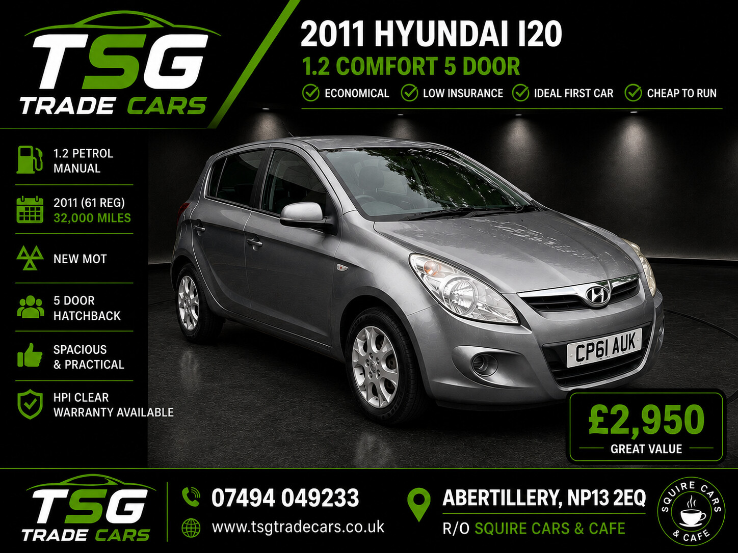 2011 Hyundai i20 1.2 Comfort Hatchback 5dr Petrol Manual Euro 5 (77 bhp) for sale at TSG Trade Cars