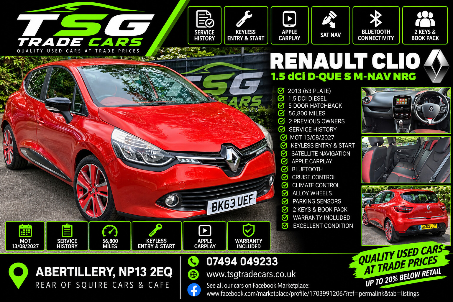 2013 Renault Clio 1.5 dCi Dynamique S MediaNav Hatchback 5dr Diesel Manual Euro 5 (s/s) (90 ps) for sale at TSG Trade Cars