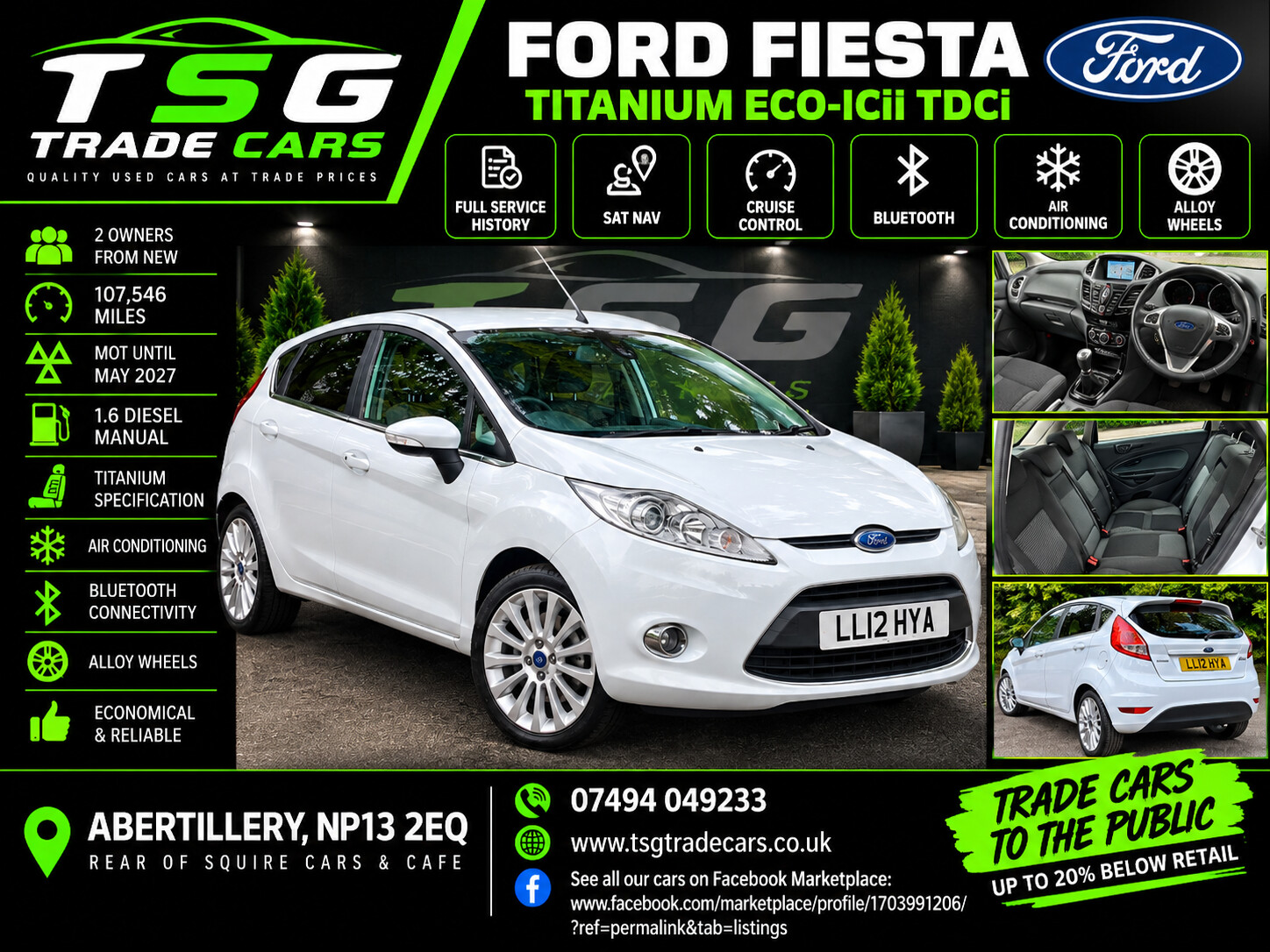 2012 Ford Fiesta 1.6 TDCi ECOnetic DPF Titanium Hatchback 5dr Diesel Manual (87 g/km, 94 bhp) for sale at TSG Trade Cars