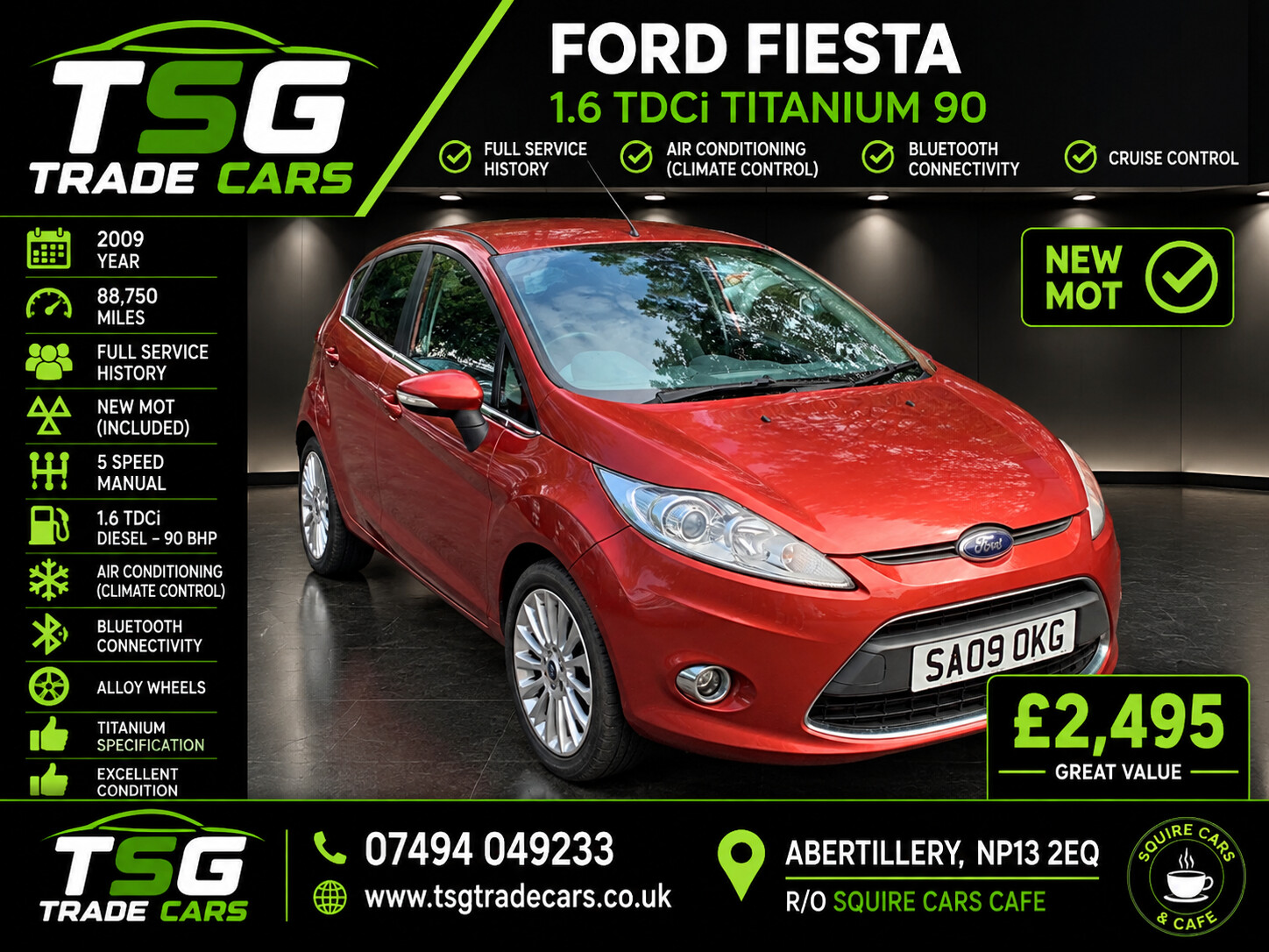 2009 Ford Fiesta 1.6 TDCi Titanium Hatchback 5dr Diesel Manual (110 g/km, 89 bhp) for sale at TSG Trade Cars