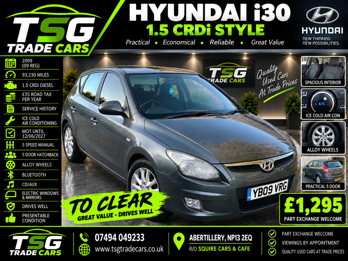 2009 Hyundai i30 1.6 CRDi Style Hatchback 5dr Diesel Manual Euro 4 (115 ps) for sale at TSG Trade Cars