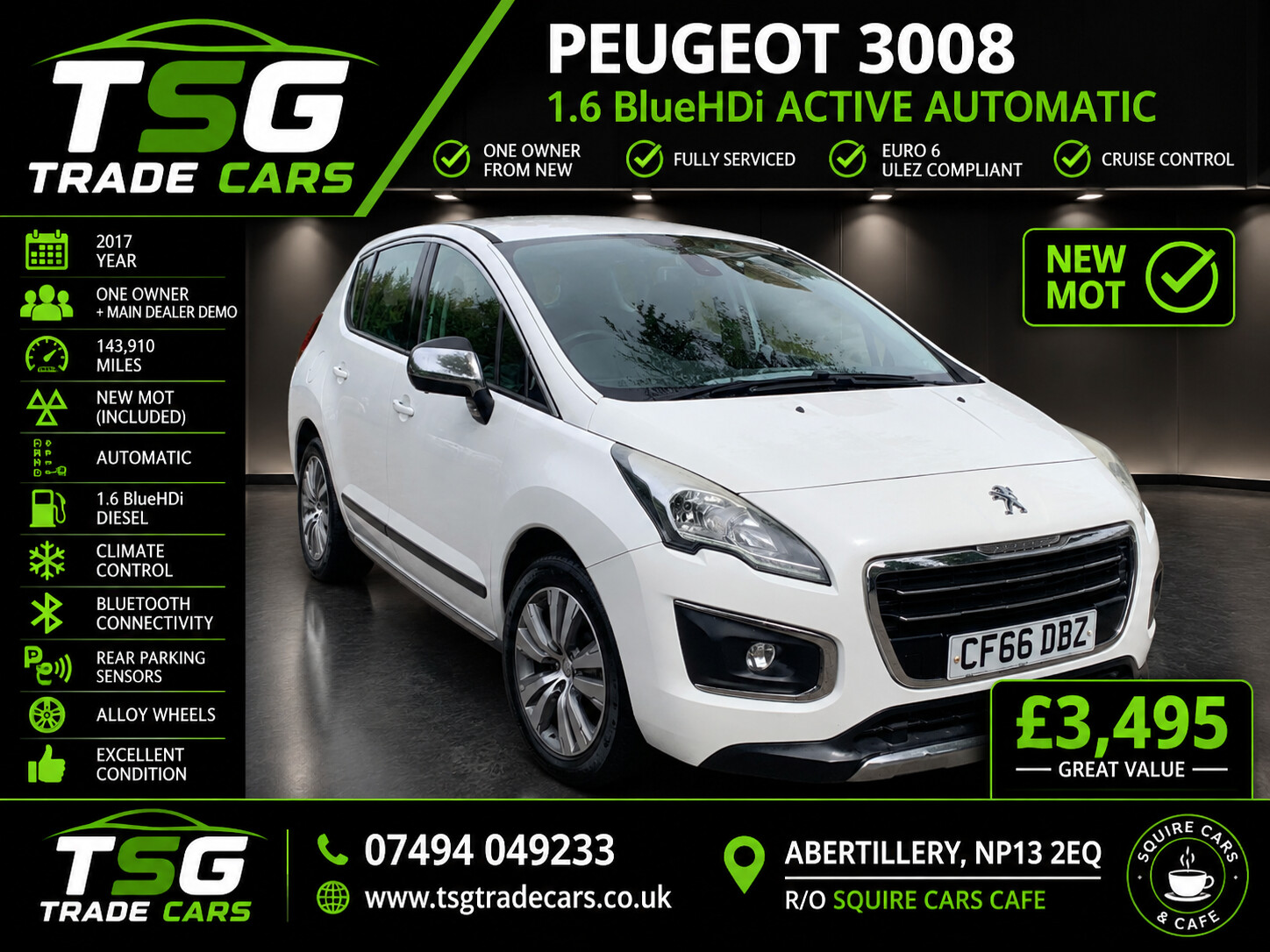 2017 Peugeot 3008 1.6 BlueHDi Active SUV 5dr Diesel EAT Euro 6 (s/s) (120 ps) for sale at TSG Trade Cars