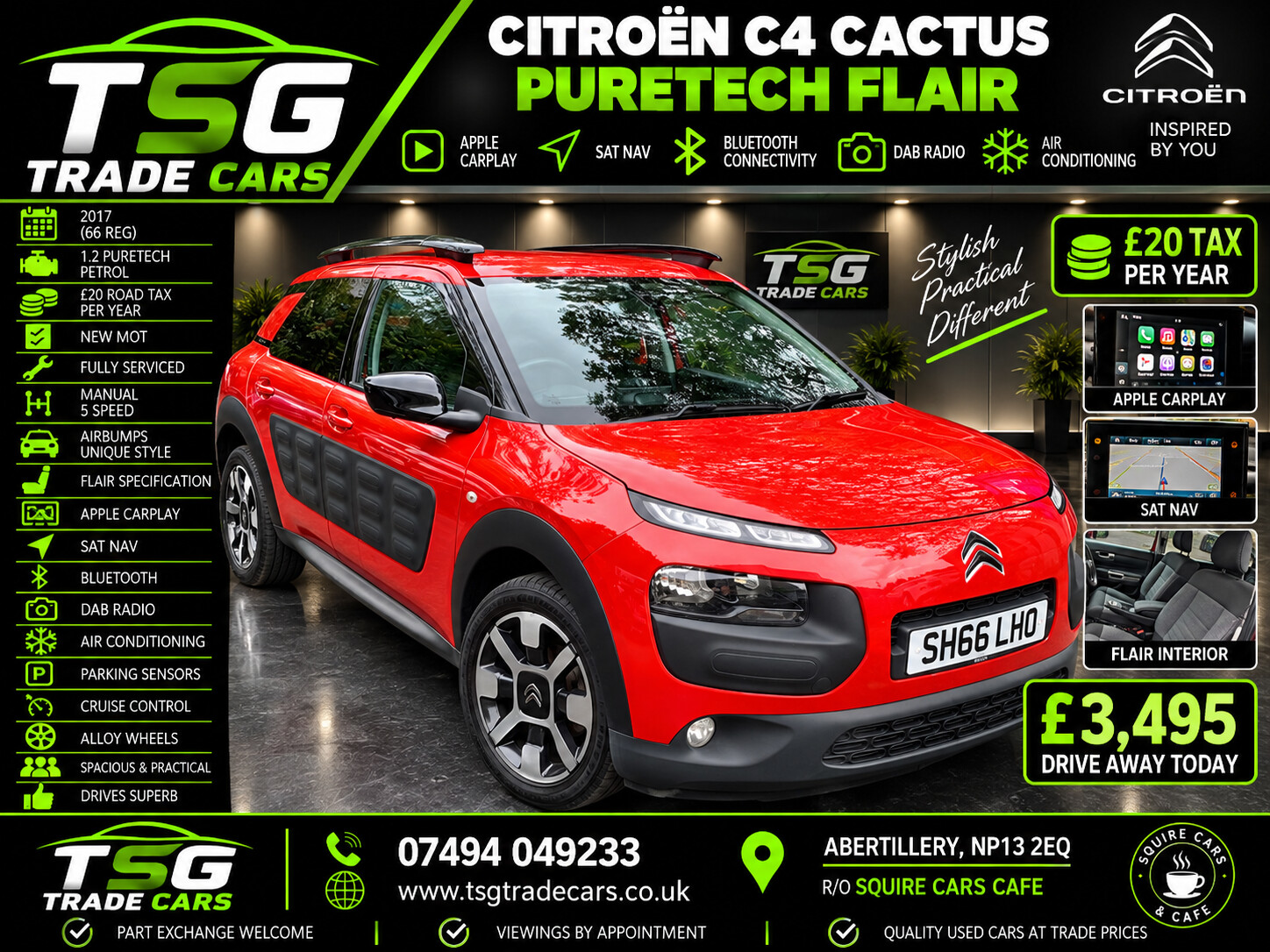 2016 Citroen C4 Cactus 1.2 PureTech Flair Hatchback 5dr Petrol Manual Euro 6 (s/s) (110 ps) for sale at TSG Trade Cars