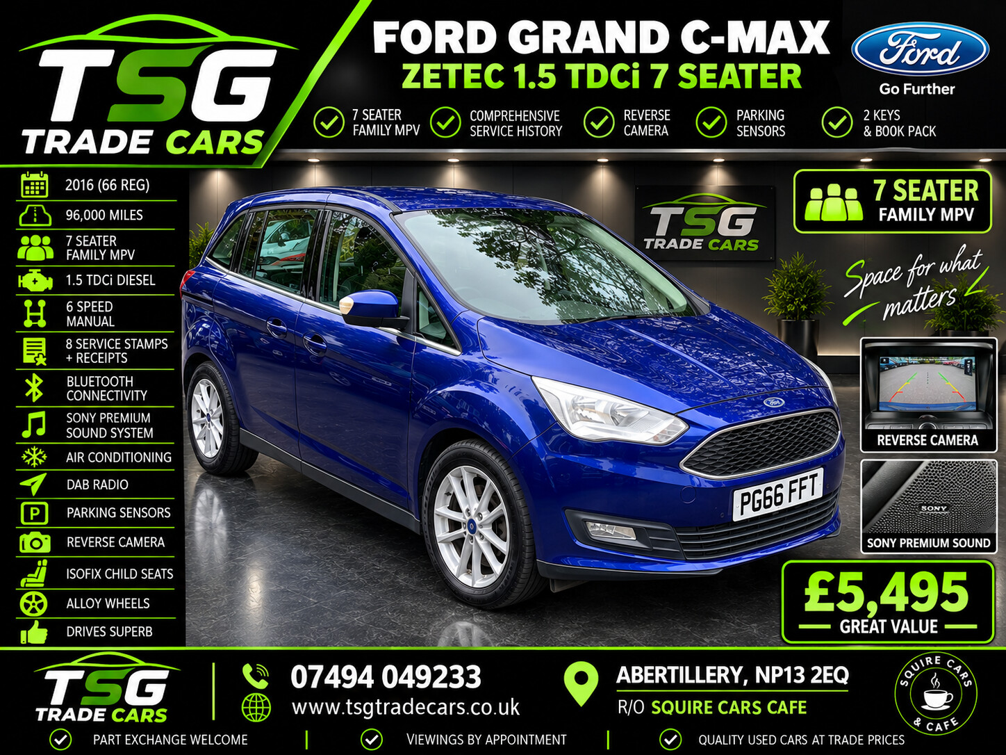 2017 Ford Grand C-Max 1.5 TDCi Zetec MPV 5dr Diesel Manual Euro 6 (s/s) (120 ps) for sale at TSG Trade Cars