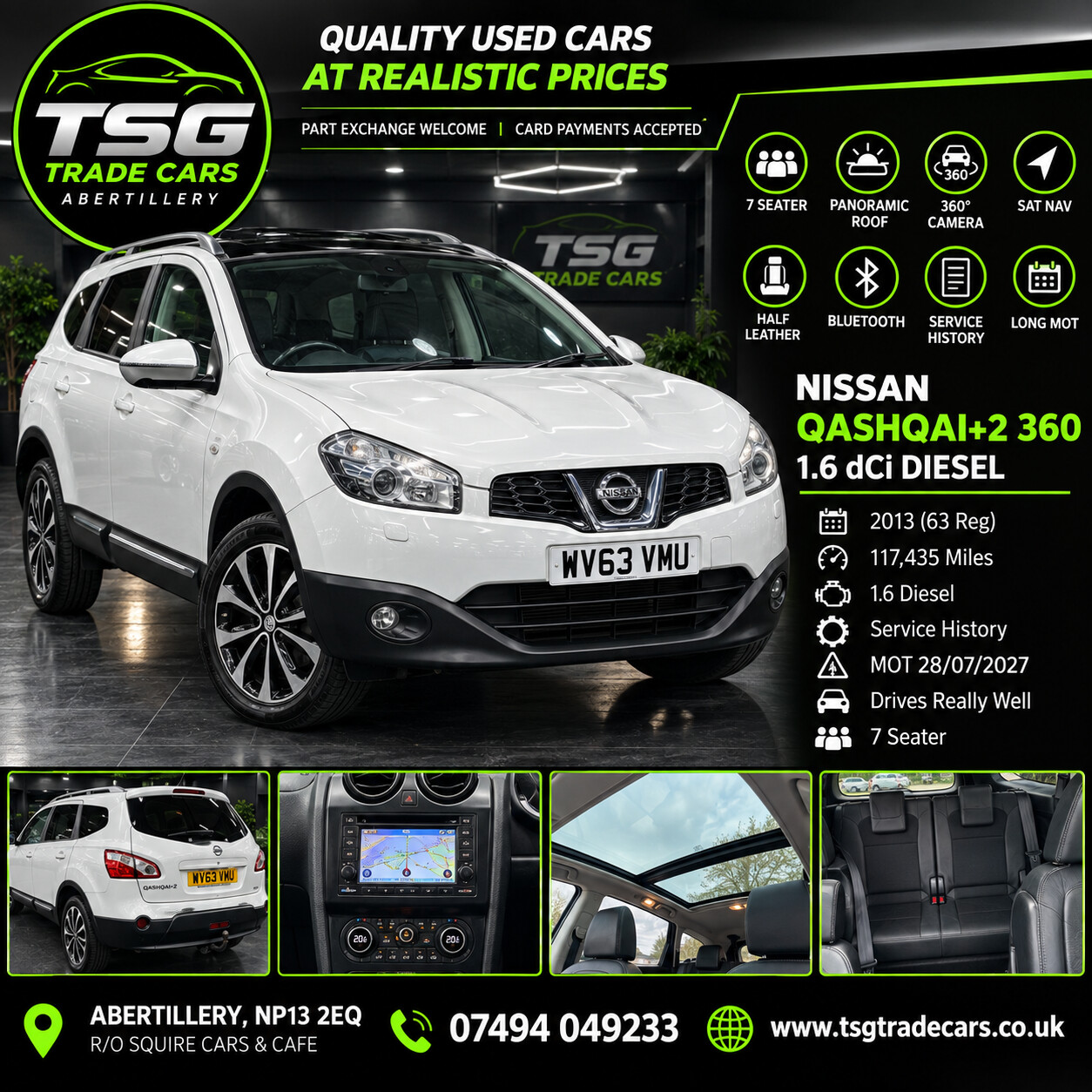 2013 Nissan Qashqai+2 1.6 dCi 360 SUV 5dr Diesel Manual 2WD Euro 5 (s/s) (130 ps) for sale at TSG Trade Cars