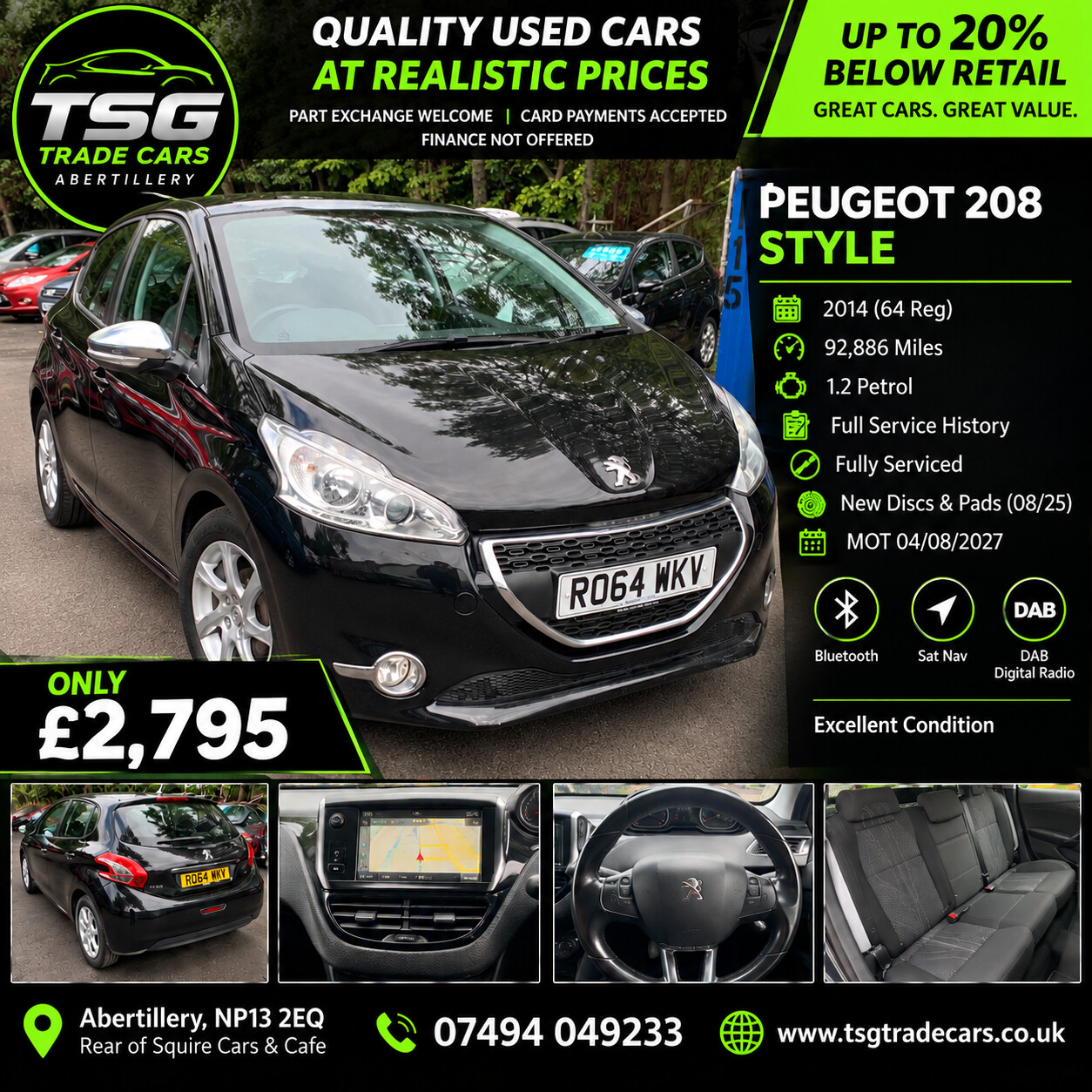 2014 Peugeot 208 1.2 VTi PureTech Style Hatchback 3dr Petrol Manual Euro 5 (82 ps) for sale at TSG Trade Cars