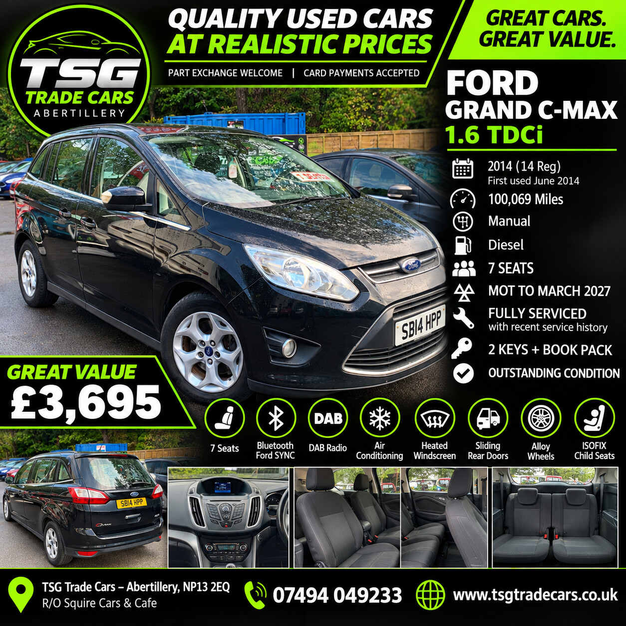 2014 Ford Grand C-Max 1.6 TDCi Zetec MPV 5dr Diesel Manual Euro 5 (115 ps) for sale at TSG Trade Cars