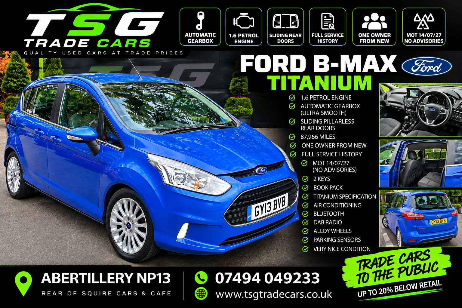 2013 Ford B-Max 1.6 Titanium MPV 5dr Petrol Powershift Euro 5 (105 ps) for sale at TSG Trade Cars