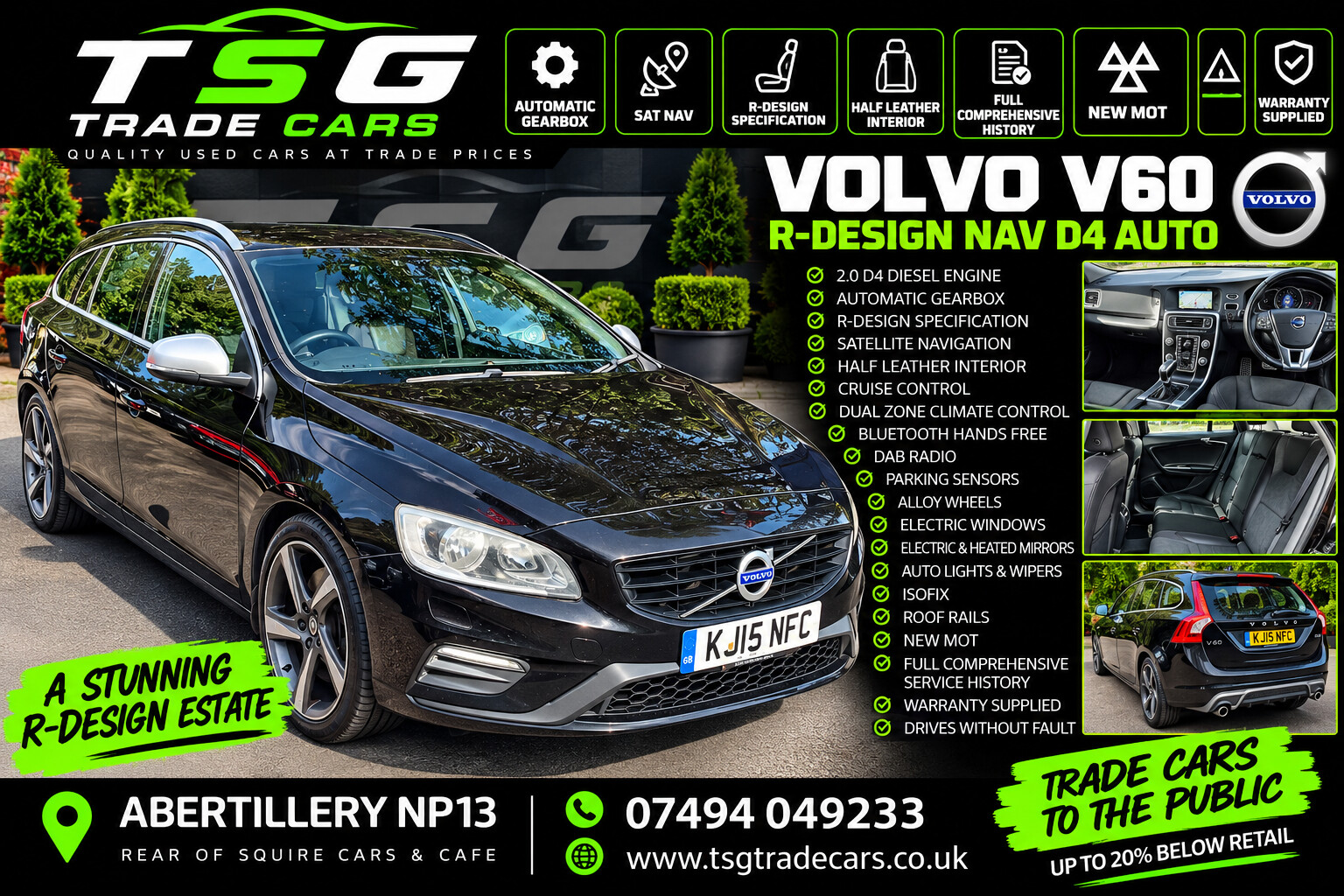 2015 Volvo V60 2.0 D4 R-Design Nav Estate 5dr Diesel Auto Euro 6 (s/s) (190 ps) for sale at TSG Trade Cars
