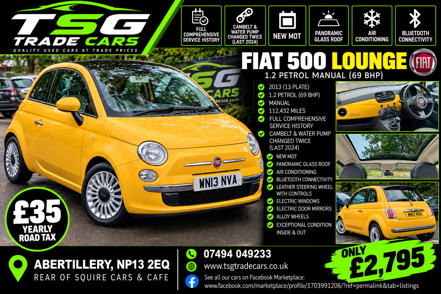 2013 Fiat 500 1.2 Lounge Hatchback 3dr Petrol Manual Euro 4 (69 bhp) for sale at TSG Trade Cars
