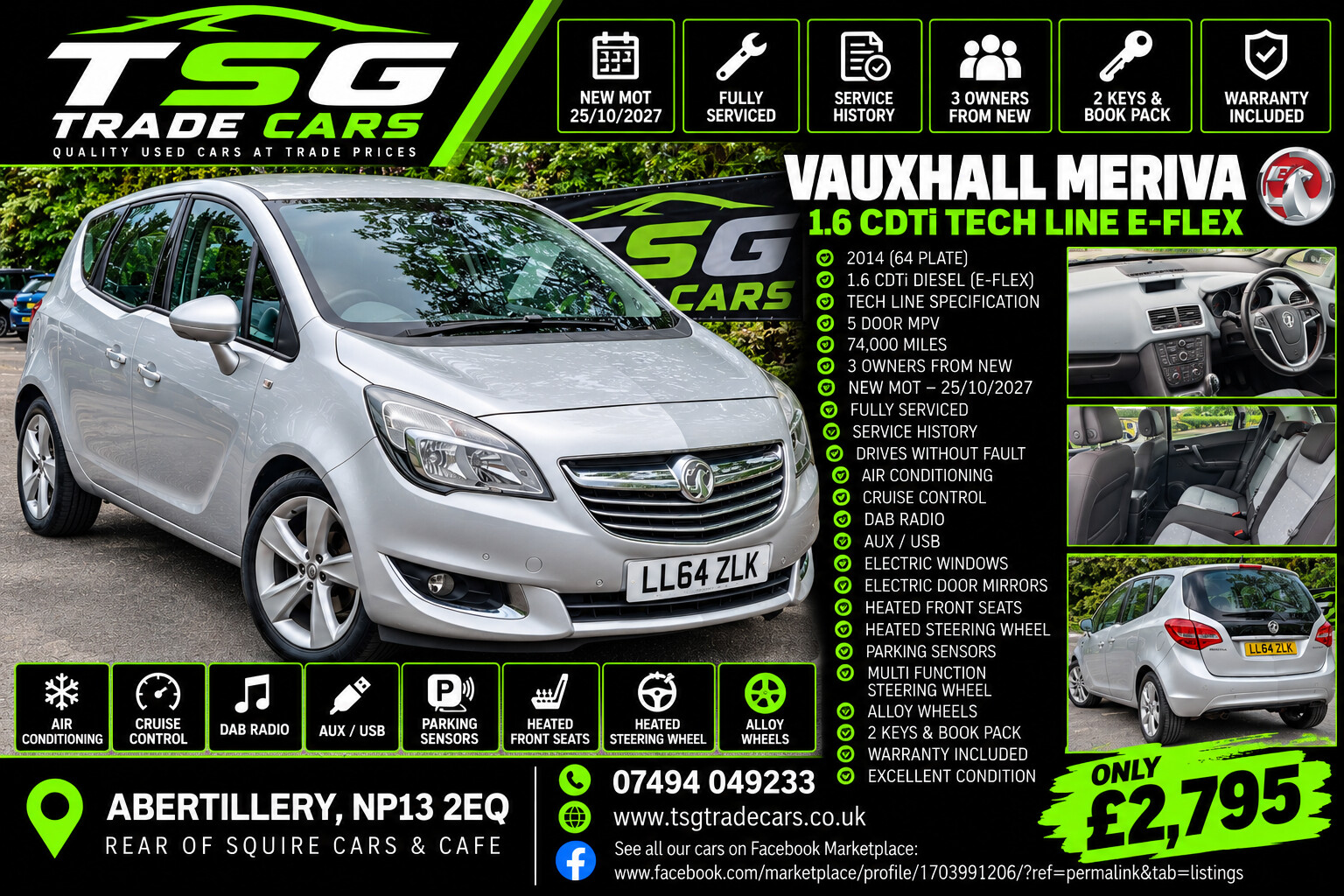 2014 Vauxhall Meriva 1.6 CDTi ecoFLEX Tech Line MPV 5dr Diesel Manual Euro 6 (s/s) (136 ps) for sale at TSG Trade Cars