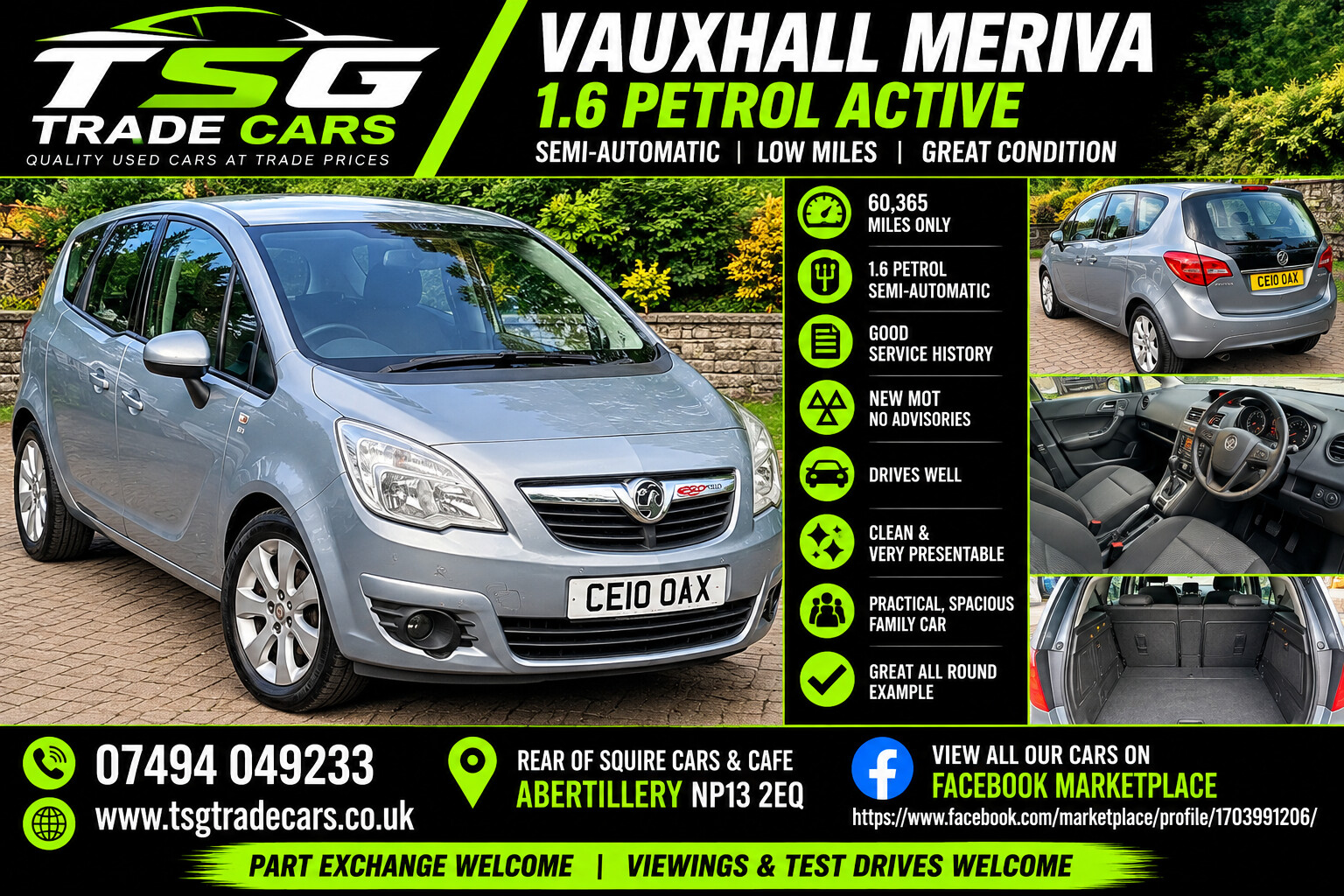 2010 Vauxhall Meriva 1.6i 16v Active MPV 5dr Petrol Easytronic (159 g/km, 104 bhp) for sale at TSG Trade Cars